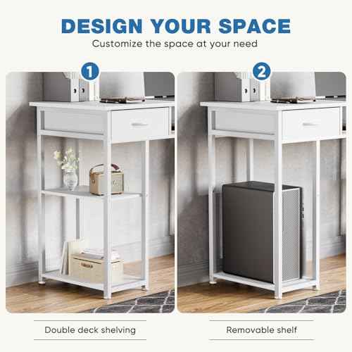 OLIXIS 48 Inch Desk with Drawers, Home Office Computer Desk with Adjustable Shelves on Both Sides, Study Writing Table with Adjustable Feet for Bedroom, White