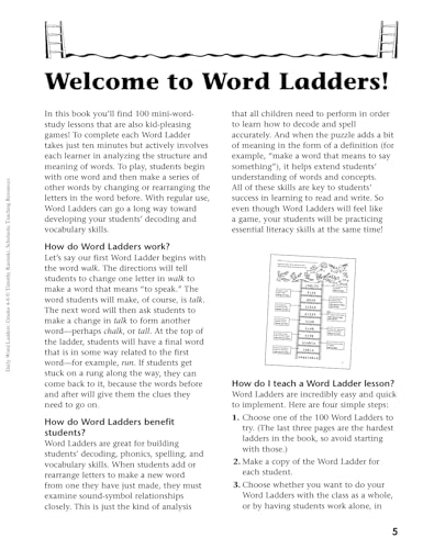 Daily Word Ladders for Grades 4-6 - Educational Reading Practice Book