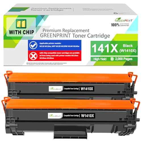 WITH CHIP 141X W1410X ( W1410A 141A ) Compatible Toner Cartridge 2 Blacks High Yield 2000 Pages for H P Laserjet Printer M110 M110w M139 M140 M140w¡¼Can't Work with H P + Printer Model End with "e" ¡½