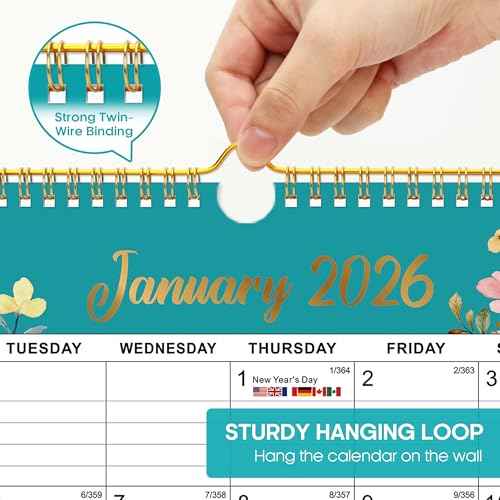 2026 Calendar, Monthly Wall Calendar from October 2025 to June 2027, 11.5" x 14.7", Spiral Binding Hanging Wall Calendar, Perfect for Home or Office,Floral