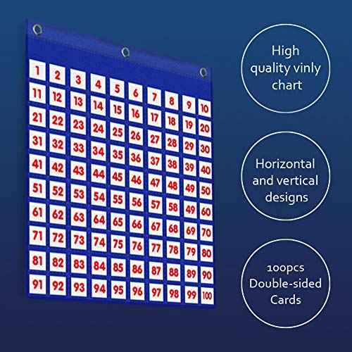 Eamay Hundreds Pocket Chart with 130 Number Cards, Number 1-100 Board Pocket Chart for Teacher Lessons in a Classroom or for Use at Home (100 Pockets)