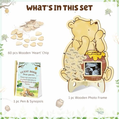 KAMUFA Bear Yellow Baby Shower Guest Book 65pcs Set for Expecting Moms