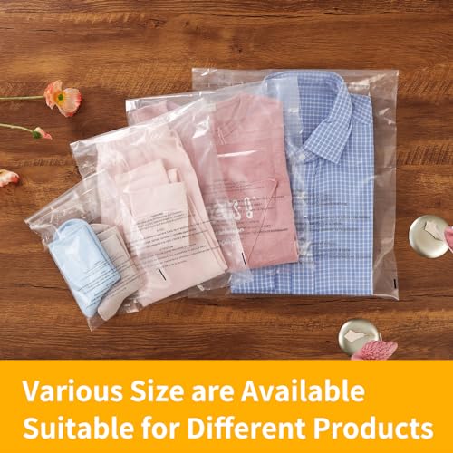 1000 Count Clear Poly Bags 9x12 Inches Resealable Self-Seal Packaging with Safety Warning