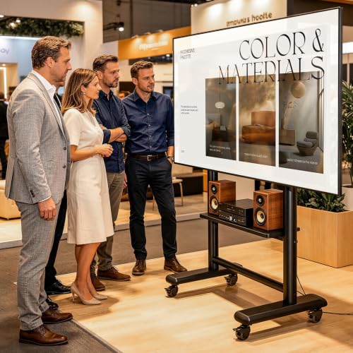 Heavy Duty Rolling TV Stand for 50-98 Inch TVs, Holds up to 200 Lbs — TVON with 1 Shelf, Mobile TV Cart