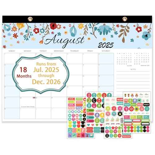 Calendar 2025-2026, Monthly Desk Calendar from July 2025 to December 2026, 17" x 12", Large Desktop Calendar Monthly, Perfect for Home or Office, Floral (Desk(17" x 12"£©)