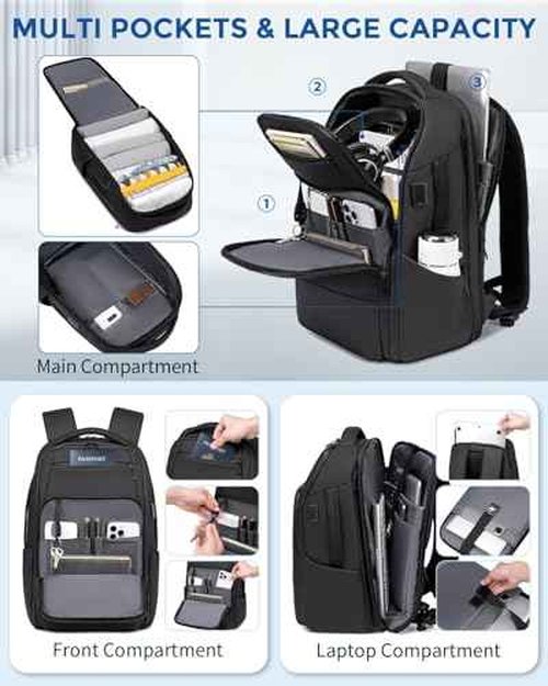 Fenree.geer 17 Inch Travel Laptop Backpack, Water Resistant Expandable Men's Computer Backpack for Men, Black Laptop Bag with USB Port for Business/Work/College