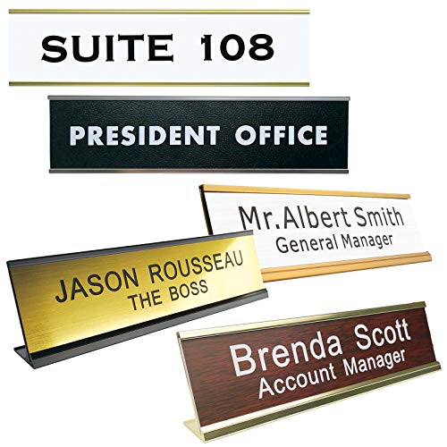 Custom Engraved Name Plate 2x8 inches with Aluminum Holder for Office Desk or Wall