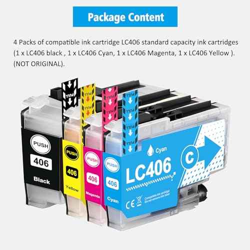 LC406 4 Colors Compatible Ink Cartridges Black 3000 Pages Color 1500 Pages for Brother J4335DW MFC-J4335DW J4345DW MFC-J4345DW MFC-J4535DW MFC-J5855DW MFC-J6555DW MFC-J6955DW MFC-J5955DW Printer