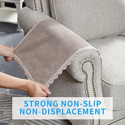 MINJIATEX Tea Mouse Armrest Covers Set of 2 - Non-Slip Lace Sofa Arm Protectors