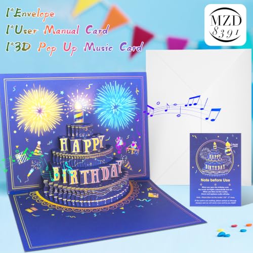 Blue Pop Up Birthday Card with Music, Lights & Fireworks - Unique Gift