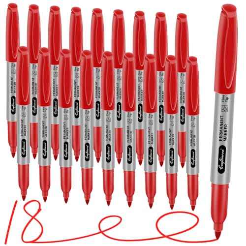 Red Permanent Marker Bulk, Fine Point Markers work on Plastic Metal Wood etc., Quick Drying,Fade Resistant,No smear, Perfect for Classroom, Home, Office, 18 Count
