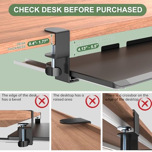 Large Keyboard Tray Under Desk - Slide Out with Sturdy C-Clip Mount System, 27 (31.2 Including Clamps) X 11.81 Put-Out Keyboard Tray Computer Drawer for Ergonomic Typing, Black