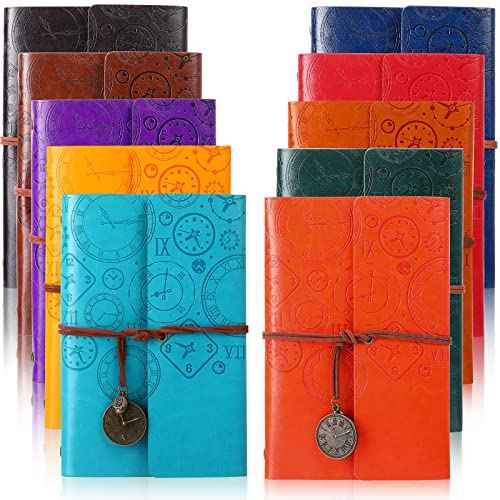 Glenmal 10 Pack PU Leather Journal Notebook Refillable Travel Writing Journals Vintage Diary Christmas Gift for Women and Men, 100GSM Lined Paper, 10 Colors(A6/ 7 x 5 Inch)