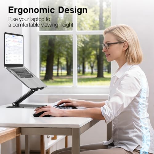 Adjustable Laptop Stand for Desk, Foldable Metal Riser, Ergonomic Support
