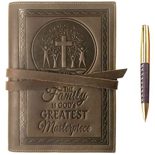 Leather Journal Refillable Notebook, Writing Journals for Women, Mens Journal Leather Notebook Cover with Embossed Religious Tree of Life, Leather Bound Plain Paper Travel Diary for Writing with Pen