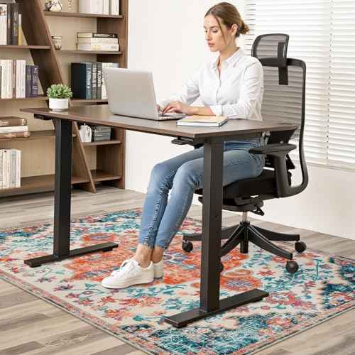 Anidaroel 48"x60" Office Chair Mat for Hardwood Floor, Desk Chair Mats for Hard Floors, Office Rug for Rolling Chair, Easy Glide Desk Floor Mat, Computer Gaming Chair Mat, Orange/Multi
