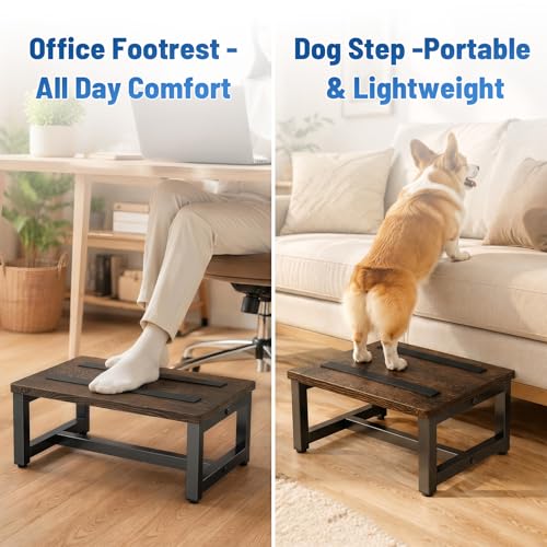LEKETREE Rustic Brown Wooden Step Stool – Heavy-Duty, 500 lb Capacity with Non-Slip Feet