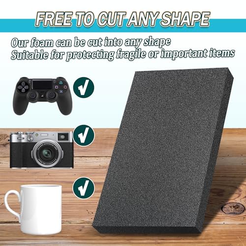 Black Packing Foam Sheets- 8PCS Cuttable Polyurethane Pads Cushioning