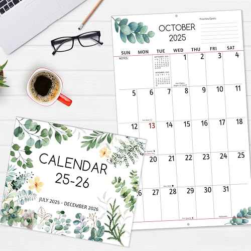 Wall Calendar 2025-2026 - Large Print Calendar, Jul 2025 - Dec 2026, 14.6 x 22.8 In (Open), 18 Monthly Calendar 2025-2026 with Big Numbers, Large Grid, Notes, Moon Phases, Great for Planning