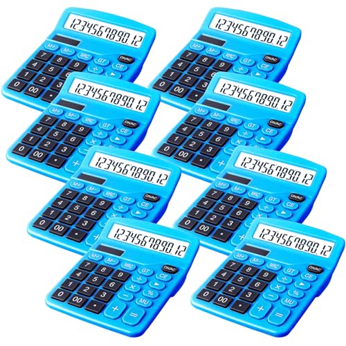 8 Pack Calculator Desktop, 12-Digit Solar Basic Calculator Dual Power Electronic Calculators with Large LCD Display Big Button for Office Home and School (Dark Blue)