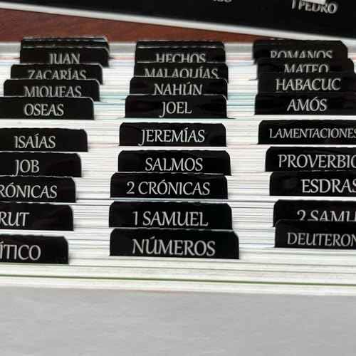 Spanish Laminated Bible Tabs, pesta?as para biblia en espa?ol, Reposition Large Print Stickers, Easy to Read and Apply Bible Tabs for Women and Man (Spanish Black)