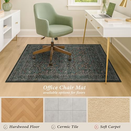 JTJ 48x60 Dark Green Forest Vintage Office Chair Mat Rug – Non-Slip 4ft x 5ft