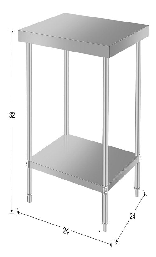 Stainless Steel Table for Prep & Work with Adjustable Undershelf, 24"x24" Heavy Duty Table for Commercial Kitchen, Outdoor, Restaurant, Hotel & Garage