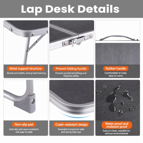 Gray Foldable Laptop Desk with Hidden Storage - Portable Bed Table