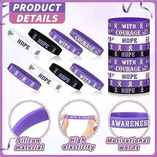 200 Pcs Purple Ribbon Awareness Bracelets Bulk Silicone Hope Strength Faith Courage Health Awareness Rubber Wristbands Lupus Domestic Violence Epilepsy Pancreatic Cancer Alzheimers Bracelet