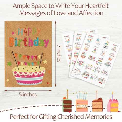 200 Set Unique Happy Birthday Card Bulk with Envelope and Sticker Blank Greeting Card Large 5 x 7 Inch Suitable for Office Kids Women Men, 20 Styles(Retro Style)