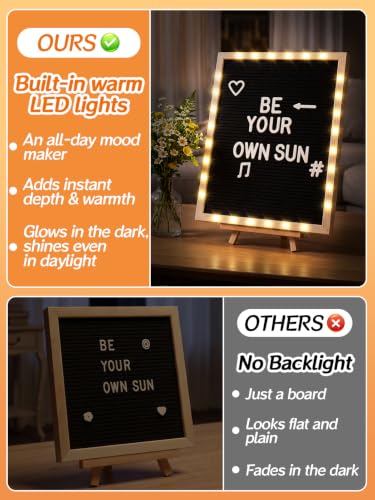 Large 12x16 Felt Letter Board with Lights, 1.5-Inch Letters & Stand