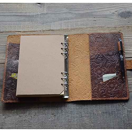 JJNUSA Refillable Leather Journal Writing Notebook, A5 Leather Travel Journal with Pockets, Vintage 6 Ring Binder Organizer Planner Portfolio, Best Travel Gifts