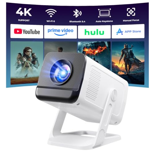 ClokoWe White Mini 4K WiFi Bluetooth Portable Projector 1080P Support
