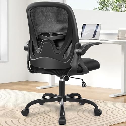 Primy Black Ergonomic Office Chair with Flip-Up Armrests, Lumbar Support, 360° Swivel – Breathable Mesh Desk Chair