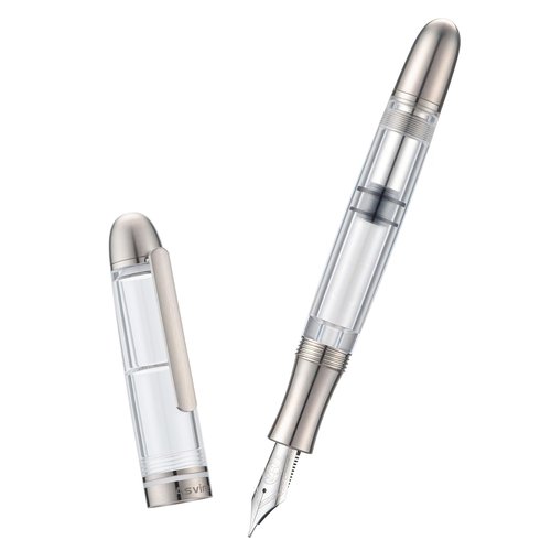Asvine P36 Titanium Fountain Pen Piston Filling, Bock Extra Fine Nib Clear Transparent Acrylic Smooth Writing Signature Pen Case Gift Set