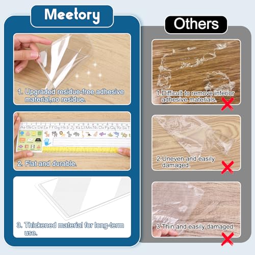 Meetory 25 Pack 9.5 x 3.4 Inch Clear Reusable Nameplate Pockets - Thickened Self-Adhesive Desk Labels for Classroom & Office