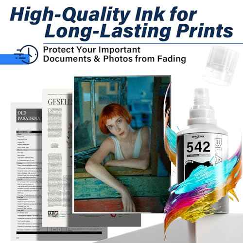 Spaceink 542 Ink Refill Bottles Compatible for ET-5150 ET-5170 ET-5180 ET-5800 ET-5850 ET-5880 ET-16600 ET-16650 Printers, ST-C5000 High-Yield Combo Pack (Black Cyan Magenta Yellow, 4 Pack)