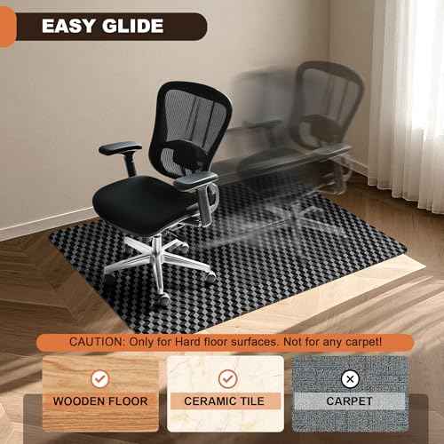 BesWin Office Chair Mat for Hard Floors, 48" x 30" Heavy Duty Computer Desk Chair Mats for Hardwood Floor, Anti-Slip Under Chair Floor Protector Mat for Home Office, Gaming - Black