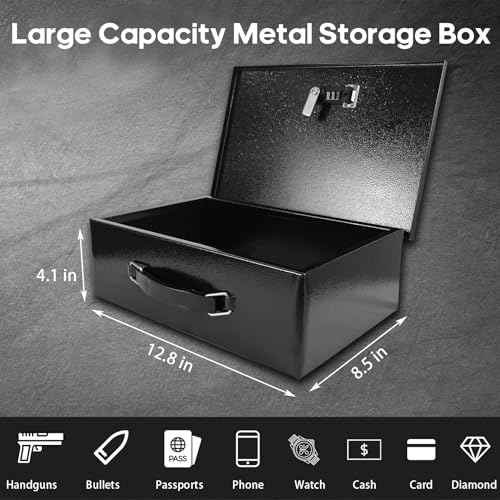 YIYITOOLS Fireproof Lock Box for Documents, Fire Resistant Safe Fire Safe Box with Dual Combination and Key Lock Document Box with Carrying Handle for Personal Items Jewelry Money, Black