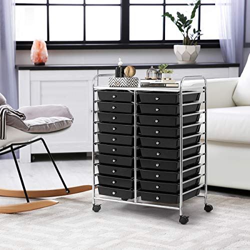Giantex 20-Drawer Rolling Storage Cart - 25 x 15 x 35 Inch Black (Variation: 20 Drawer)