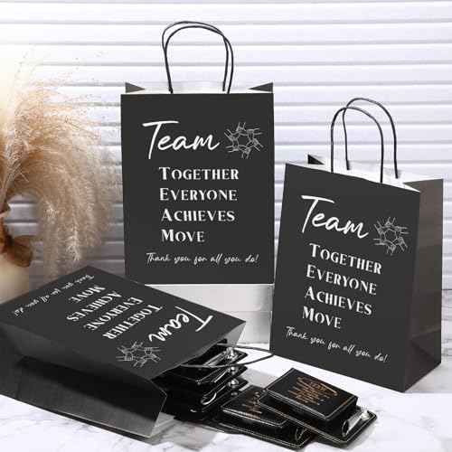 12 Set Employee Appreciation Gifts Bulk Inspirational Gifts Team Gift Bag PU Leather Notepad Holder with Pen Holder Team Keychain Ballpoint Pen Bulk Gifts for Colleagues Employees(Team)