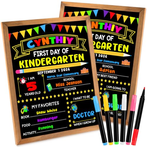 First Day of School Sign - Double-Sided Chalkboard for Kids with 6 Chalk Markers, 14x11 Inches