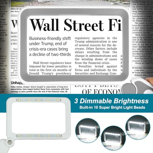 Tobegiga Rechargeable 6X LED Lighted Magnifying Glass for Reading Seniors Grey White