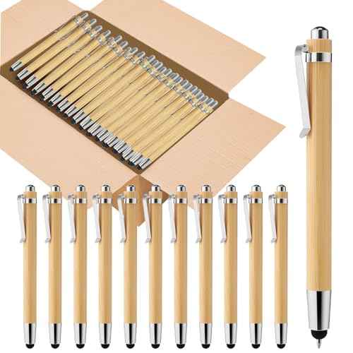100pcs Bamboo Pens Bulk 2-in-1 Stylus Tip Wooden Bamboo Pens Engraving Wooden Ballpoint Pen Customizable Gift Pen Bulk