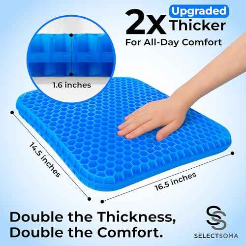 SelectSoma Double-Thick Gel Seat Cushion for Long Sitting Pressure Relief for Back, Sciatica, Coccyx, Tailbone Pain - Cushion for Office Chair, Wheelchair, Car & Truck, Patio Chairs - Egg Seat Pad