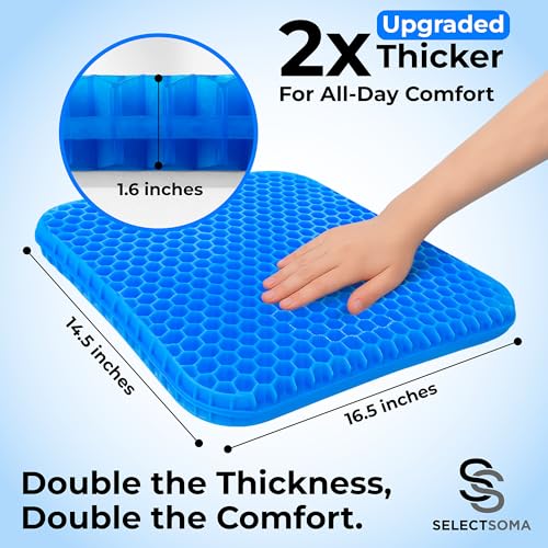 SelectSoma Gel Seat Cushion for Long Sitting - Standard Size, Pressure & Back Relief