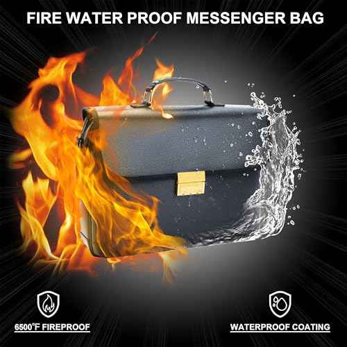 Vailoin Fully Fireproof Messenger Bag for Men, Metal Lock Laptop Briefcase with Adjustable Shoulder Strap, Water Resistant Satchel Shoulder Bag Crossbody for Office Business Travel College, Black