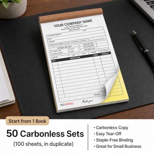 Custom Carbonless Receipt Book with Logo — 2-Part Invoices for Small Business
