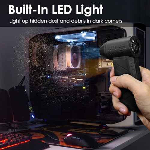 Compressed Air Duster, 150000RPM Powerful Turbo Fan with LED Light, 4 Speeds Rechargeable Cordless Jet Air Blower for Cleaning PC Dust, Camping, Outdoor, Car, Home