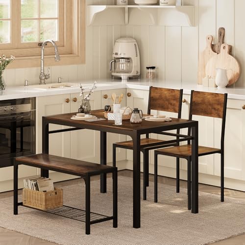 Shahoo 4-Piece Dining Set with Table, 2 Chairs & Bench - Storage